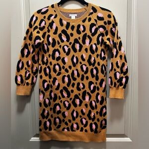 Amazon Essentials Size 10 Little Girls’ Animal Print Long Sleeve Sweater Dress